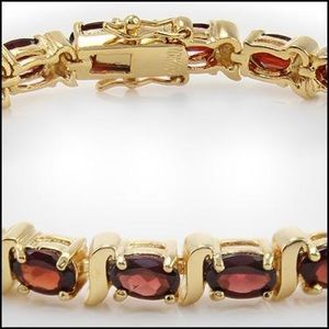 18k Yellow Gold over Sterling Silver Garnet Luxury Designer Bracelet